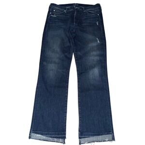 Mother The Rascal Ankle Women 28 Blue Undone Step Fray Jeans Dark Graffiti